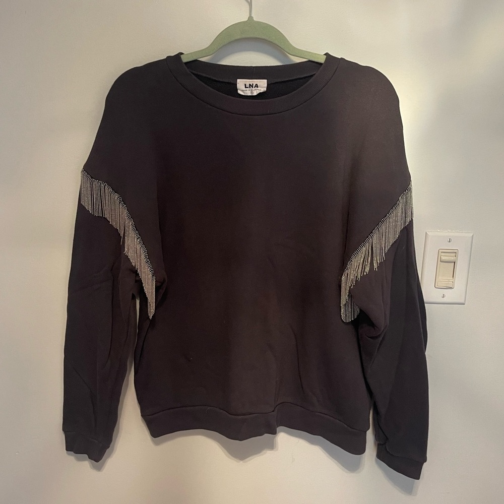 LNA sweatshirt with chain shoulder fringe, SIZE MEDIUM